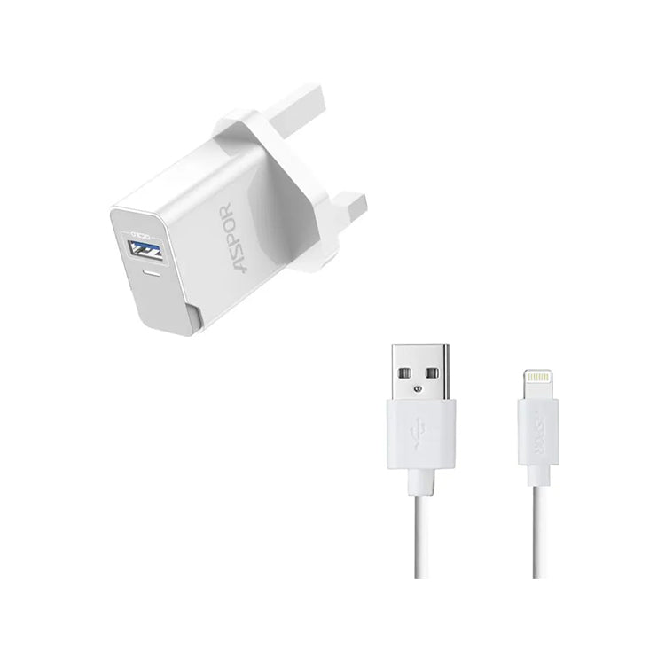 Aspor A827 2.4A Smart Fast Charger With Lightning Cable