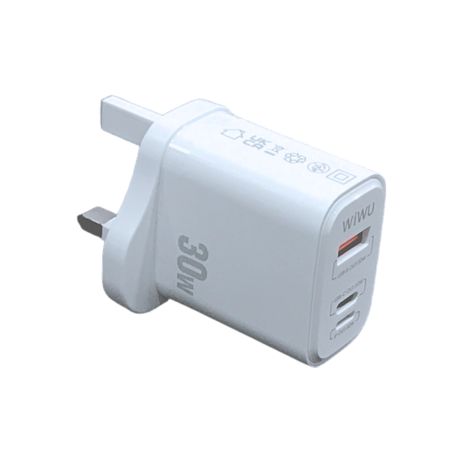 Wiwu WI-U021 SIC 30W PD+QC Fast Charger 3 Pin – White