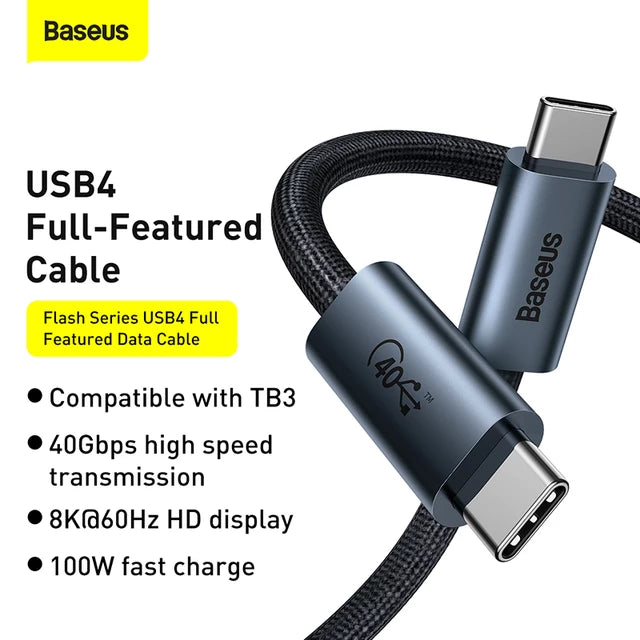 Baseus 100W Thunderbolt PD 8K@60Hz Type C USB 4 Quick Charger Cable ...