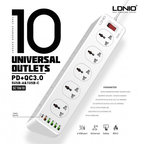 LDNIO SC10610 10 Outlet + 5 USB + 1 Type-C Power Socket