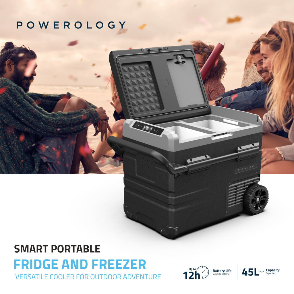 Powerology Smart Portable 45 Litres Fridge And Freezer With Detachable Wheels