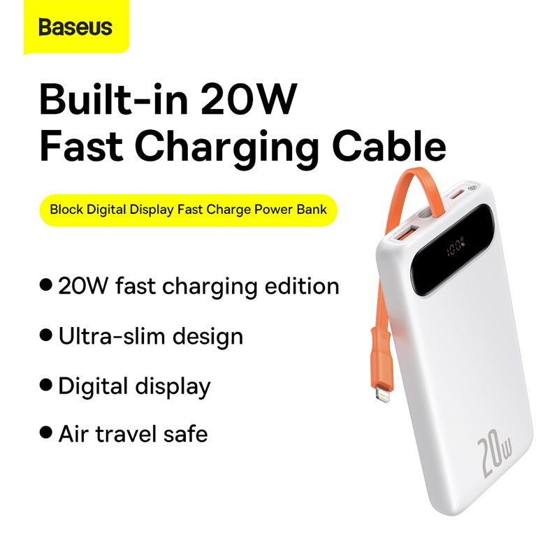 Baseus Block Digital Display 20W 10000mAh PowerBank With built In Lightning Cable